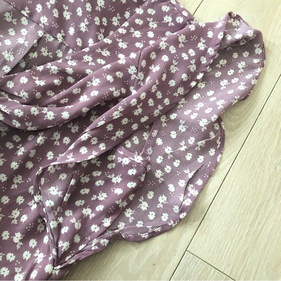 Monteau Los Angeles Mauve Floral V Neck Chiffon Dress Size S - Picture 14 of 14